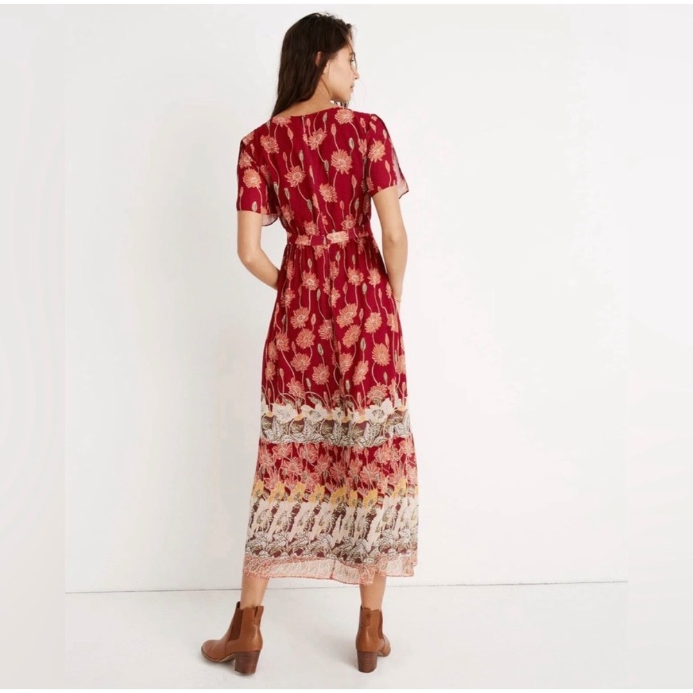 Madewell‎ Floral Poppy Maxi Dress Women 4 Red Flutter Sleeve Boho V-Neck Lined - Picture 2 of 12